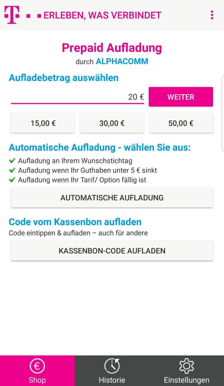 Prepaid Aufladung